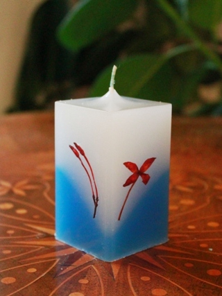 Kerze für Kolumbien (blau&eckig)